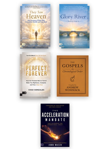Combined Publishers New Release Program Contains (2 - They Saw Heaven, 2 - Glory River, 2 - Perfect Forever, 1 - The Gospels in Chronological Order) + Plus Free Gift